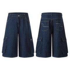 STARRVAINT Polka Dot Denim Cargo Shorts