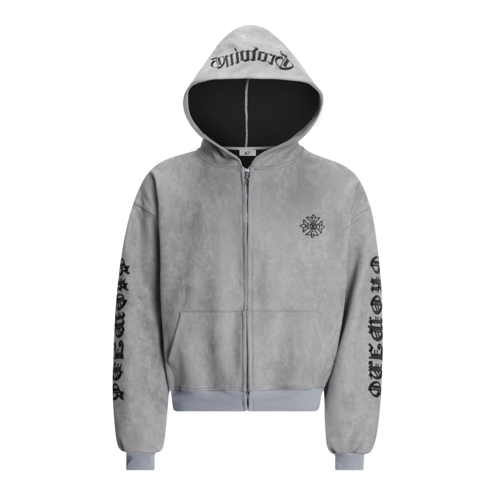 STARRVAINT Gothic Embroidered Suede Zip Hoodie