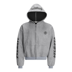 STARRVAINT Gothic Embroidered Suede Zip Hoodie