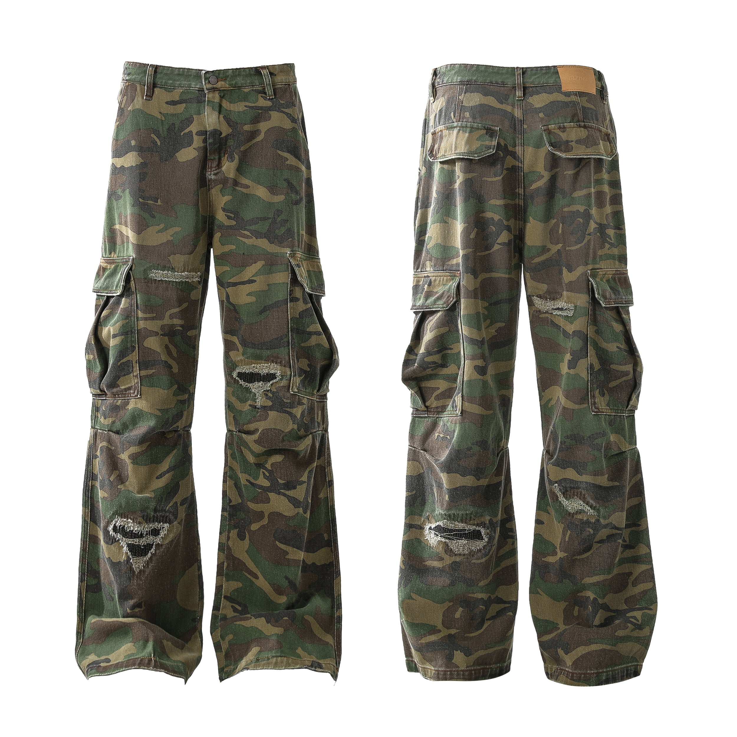 STARRVAINT Distressed Camo Cargo Pants