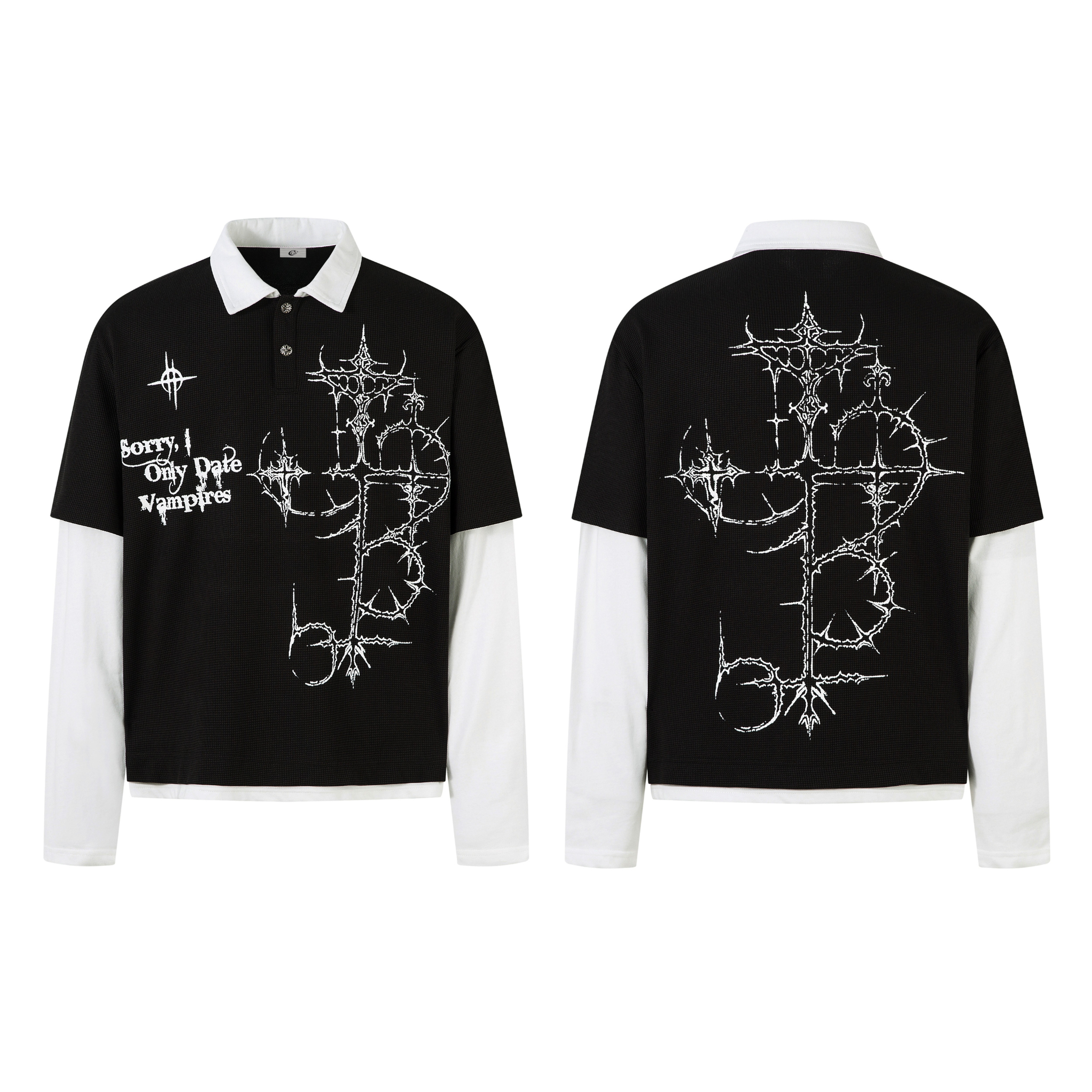 STARRVAINT Vampire Graphic Layered Polo Long Sleeve
