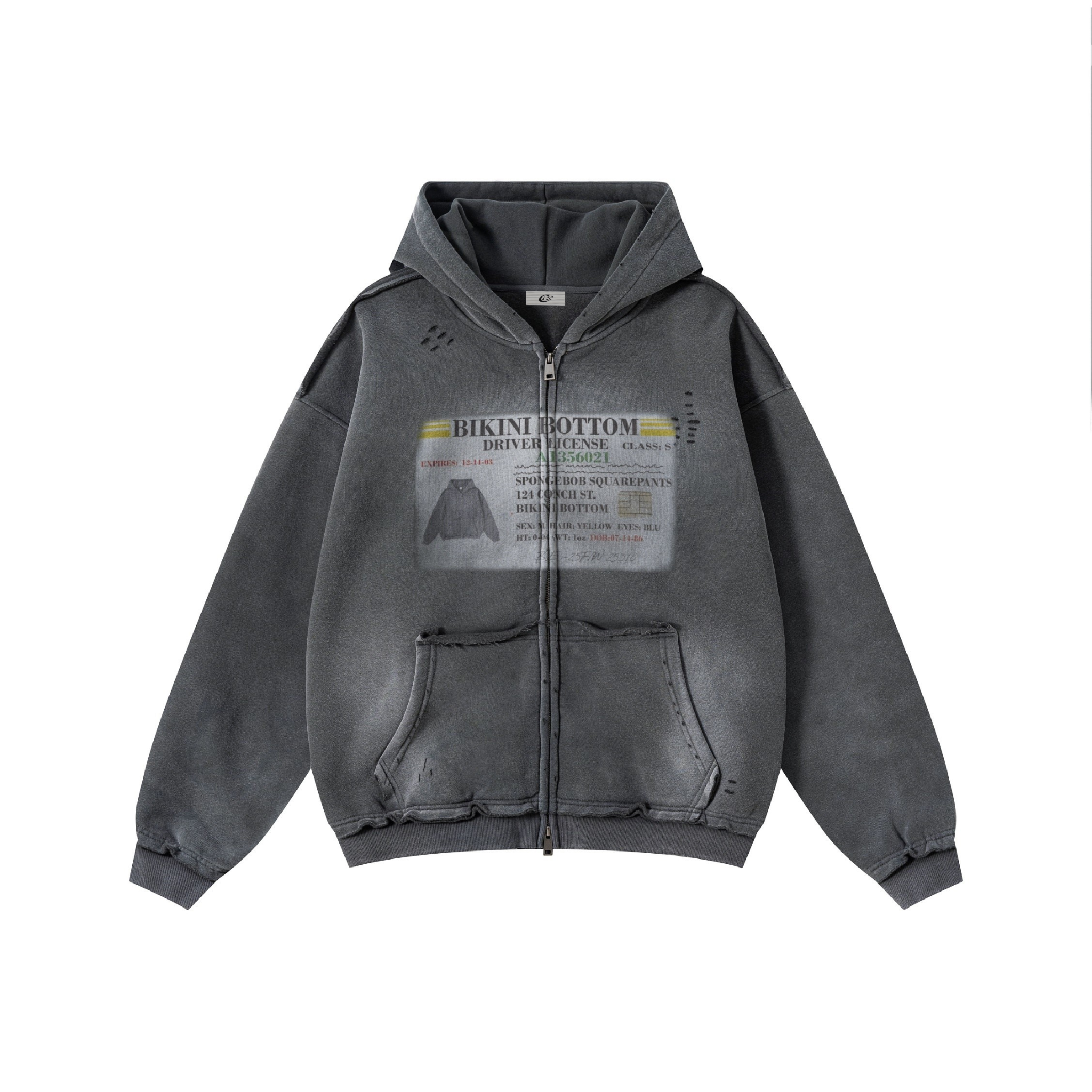 STARRVAINT Vintage Wash Graphic Zip Hoodie