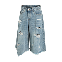 STARRVAINT Destroyed Fringe Denim Shorts