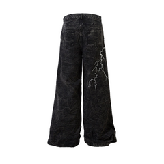 STARRVAINT Crinkle Lightning Wide-Leg Jeans