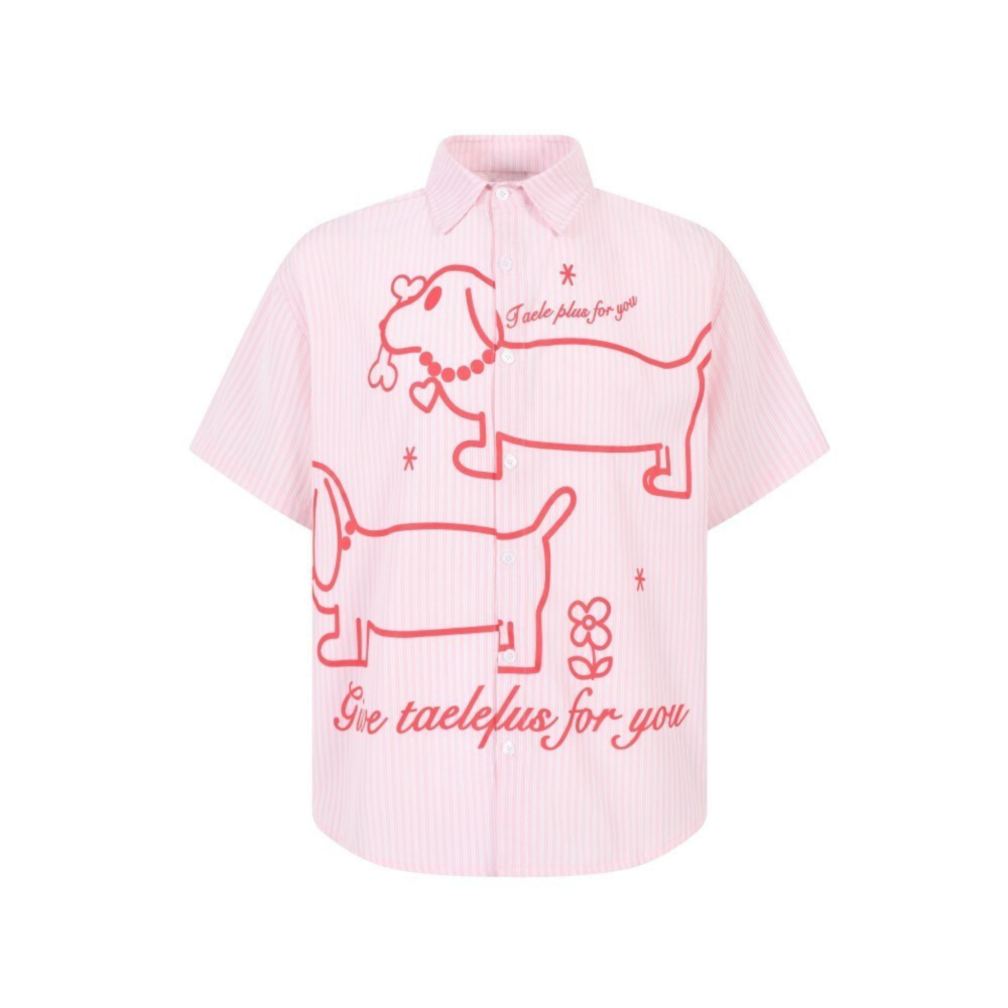 STARRVAINT “Puppy For You” Striped Short-Sleeve Shirt