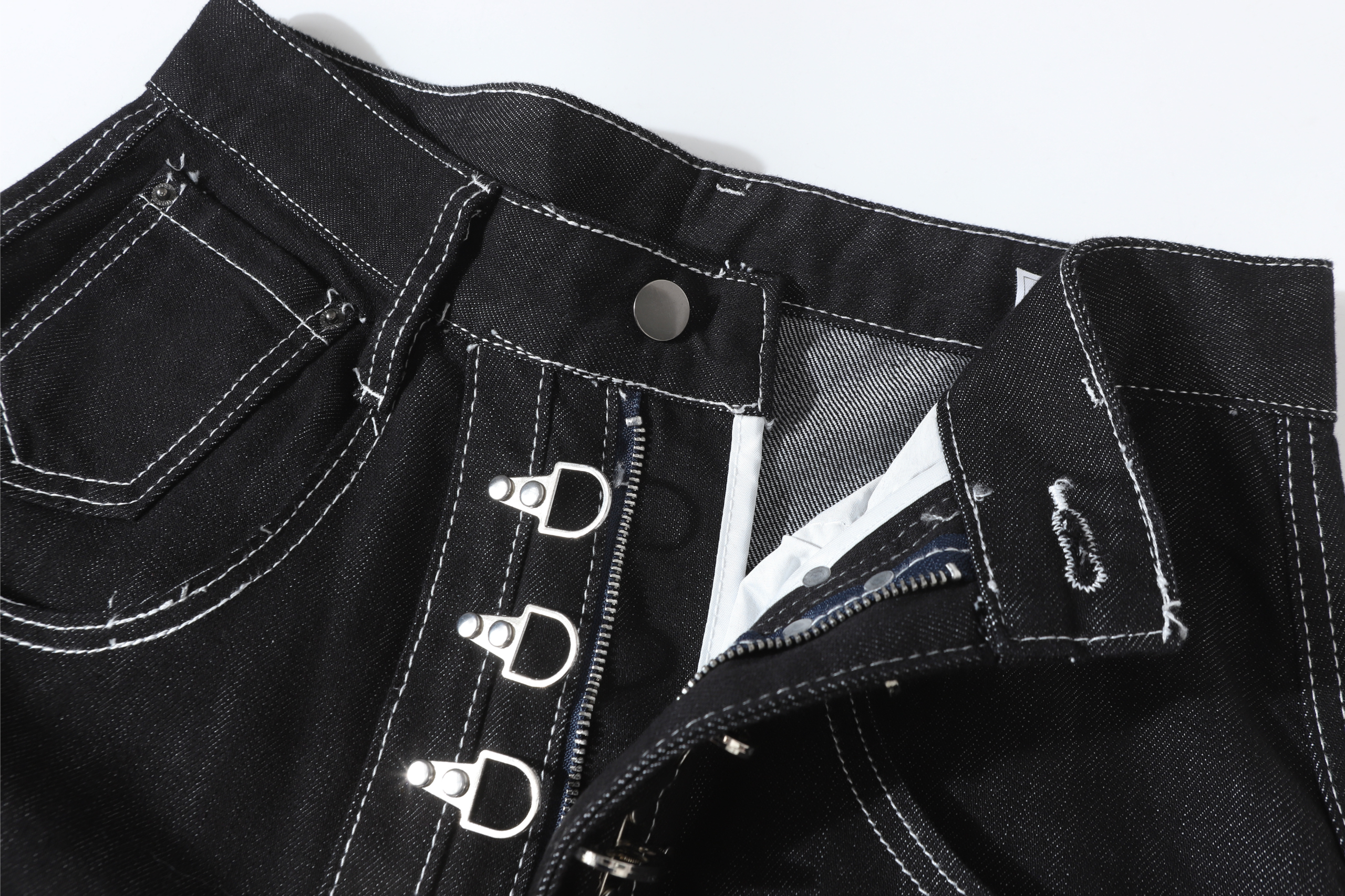 STARRVAINT Buckle Detail Wide-Leg Denim Pants