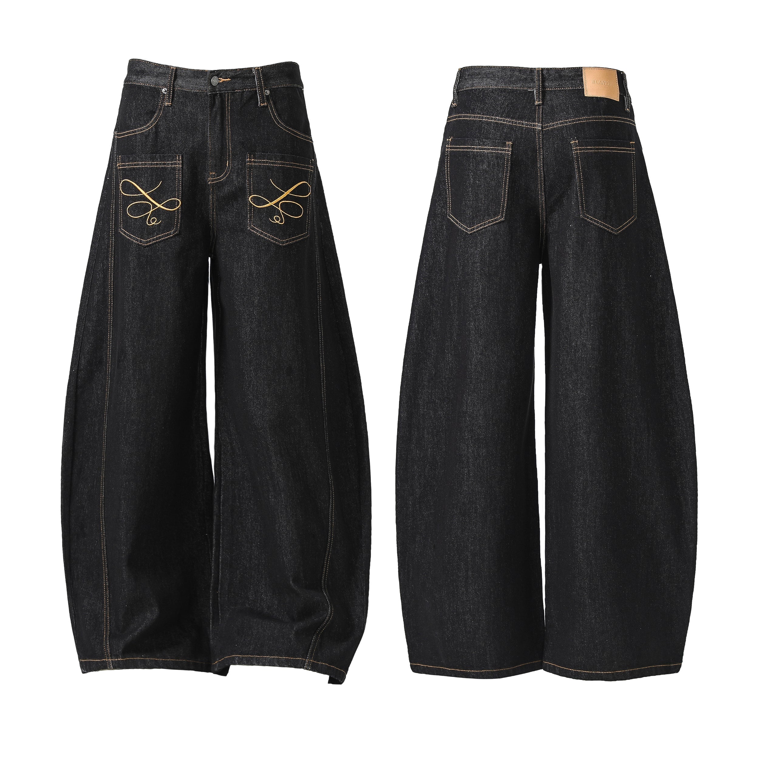 STARRVAINT Embroidered Pocket Wide-Leg Jeans