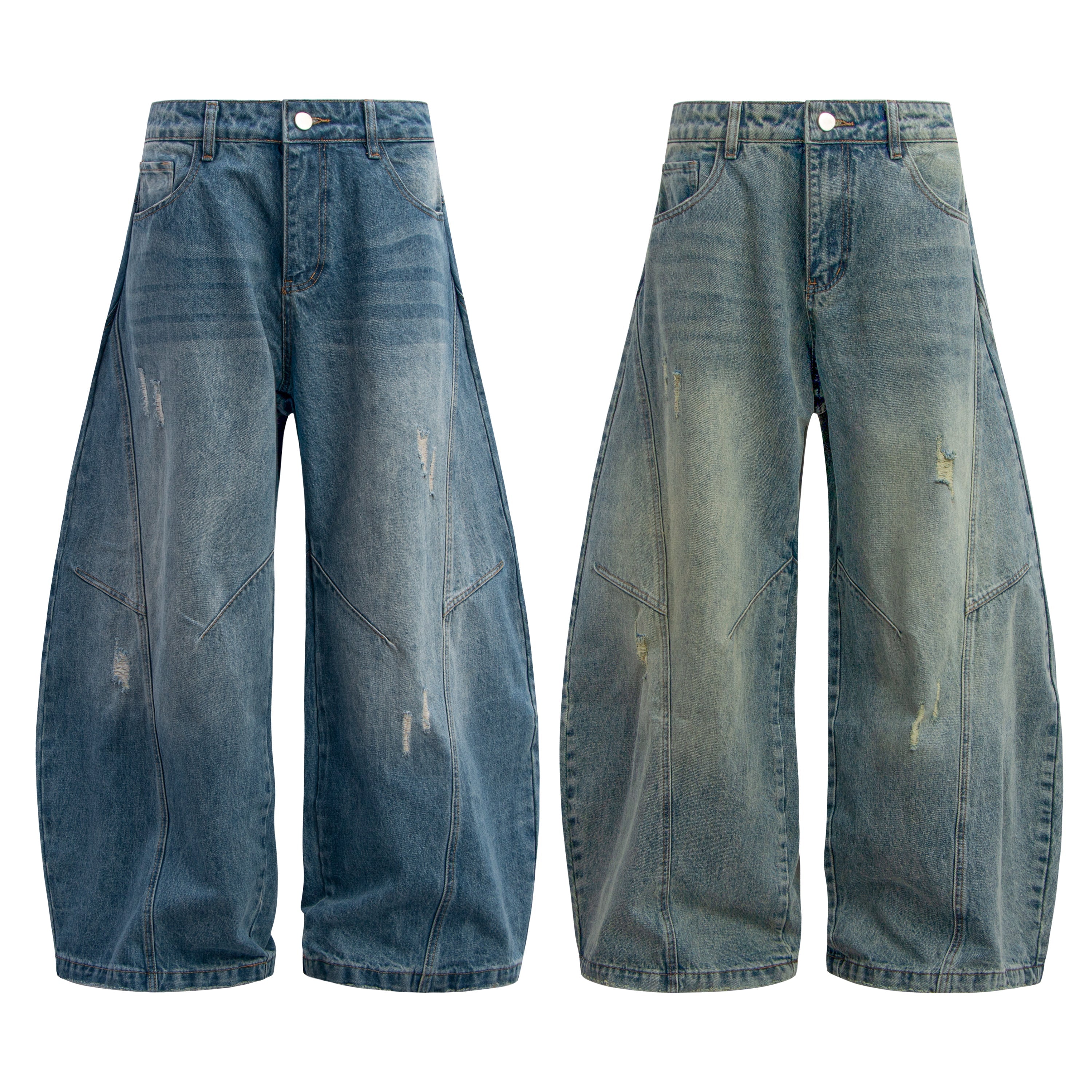 STARRVAINT Distressed Panel Wide-Leg Denim Pants