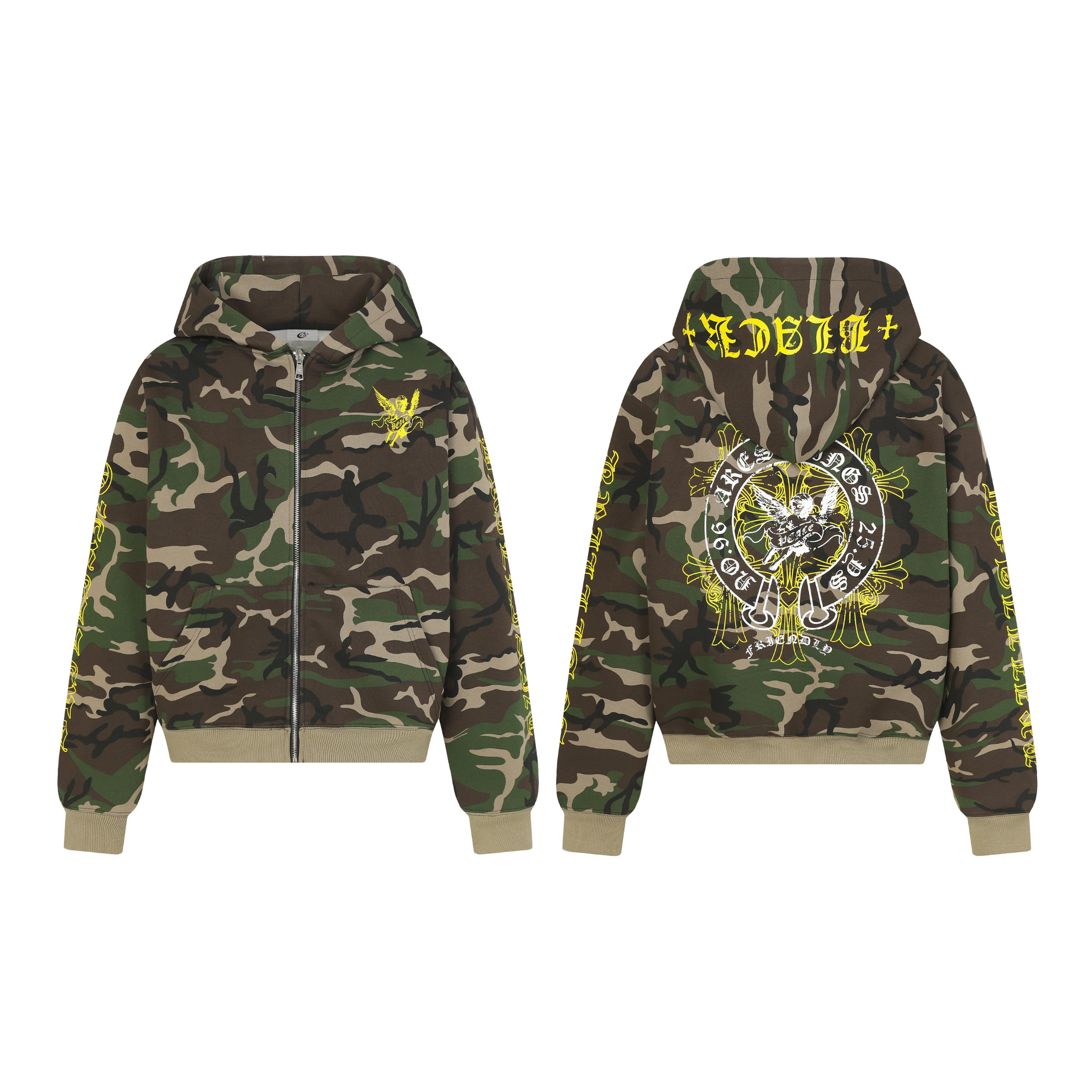 STARRVAINT Camo Angel Graphic Zip Hoodie