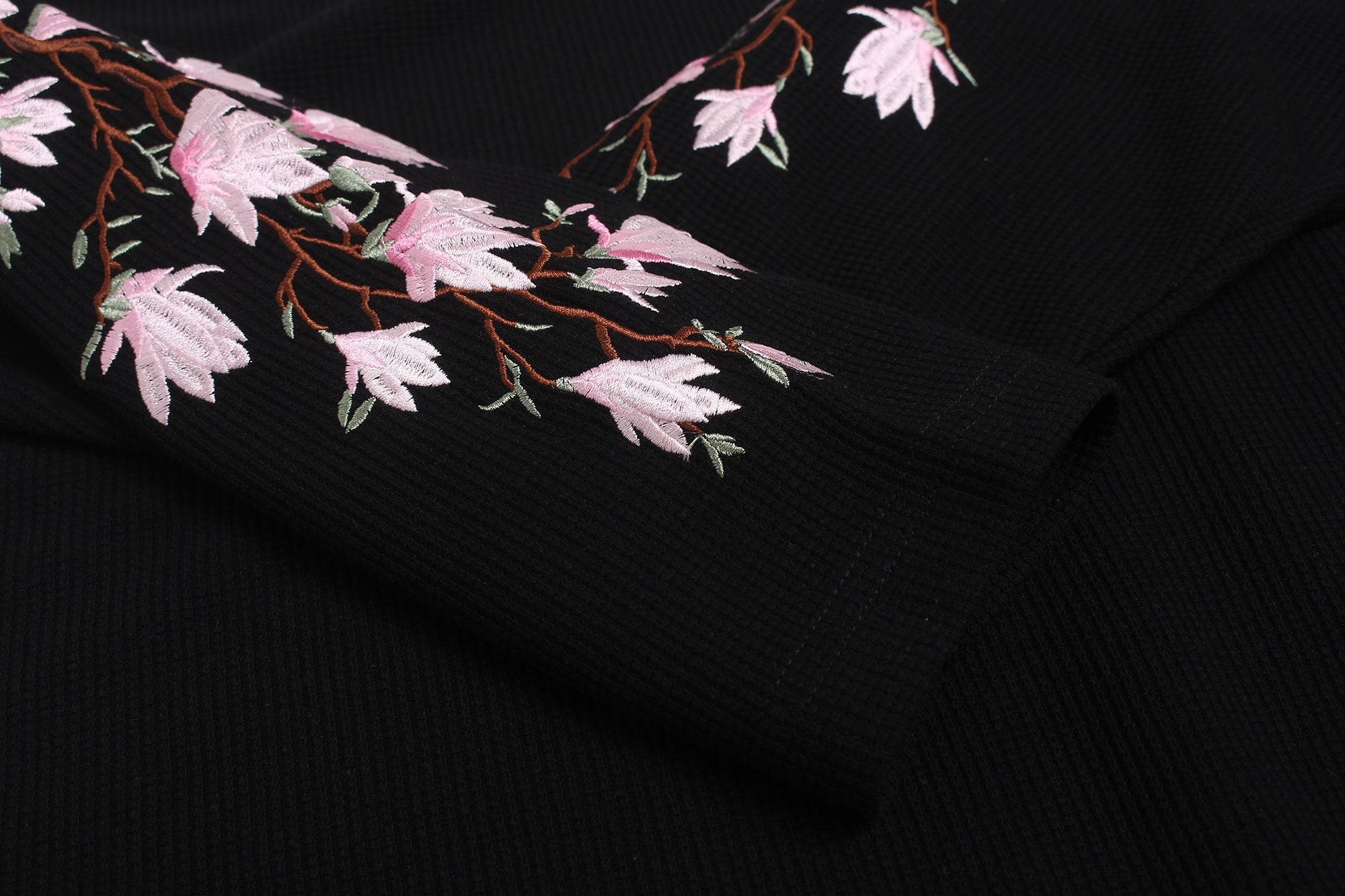 STARRVAINT Floral Sleeve Waffle Long Sleeve
