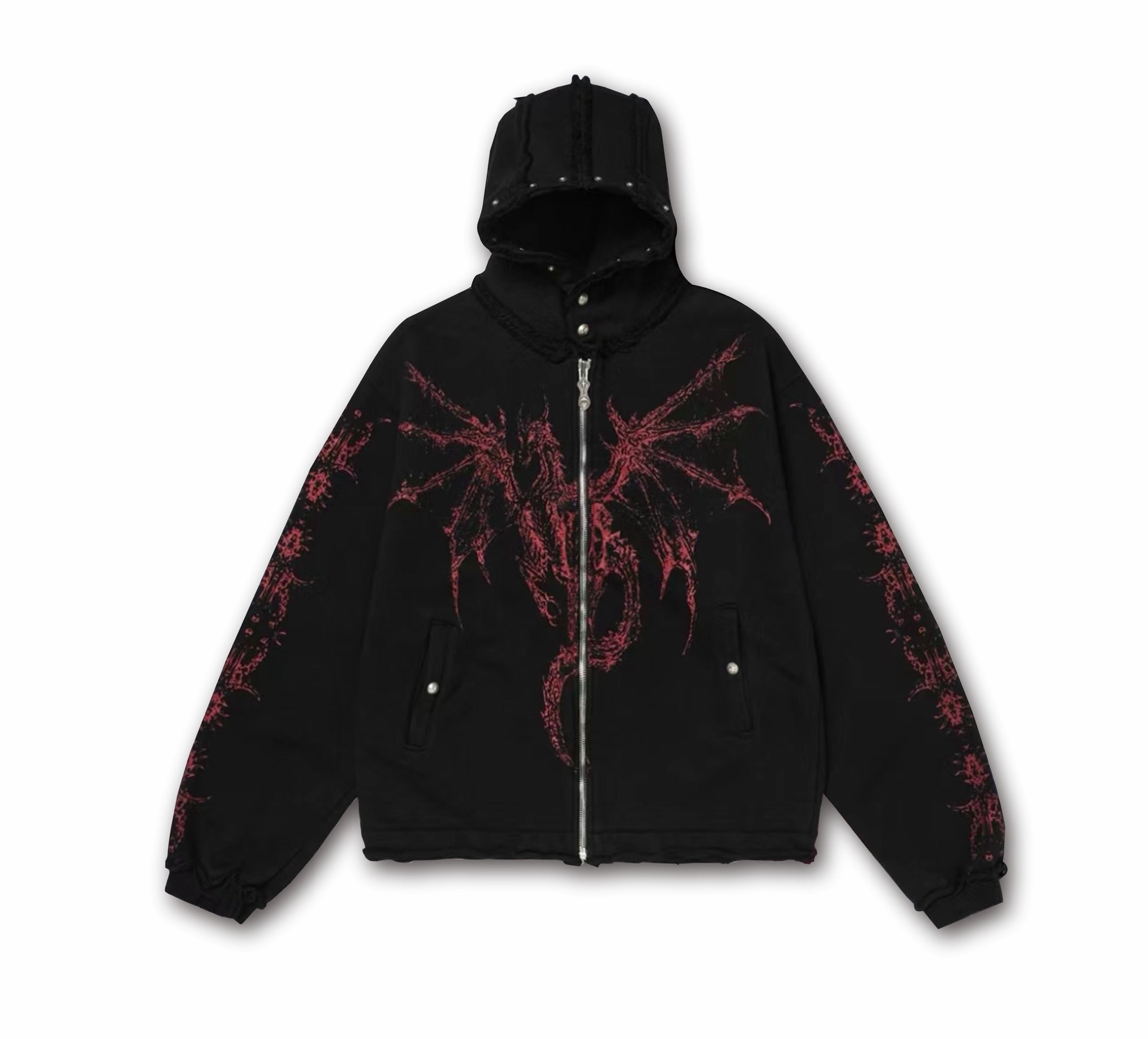 STARRVAINT Gothic Dragon Graphic Zip-Up Hoodie