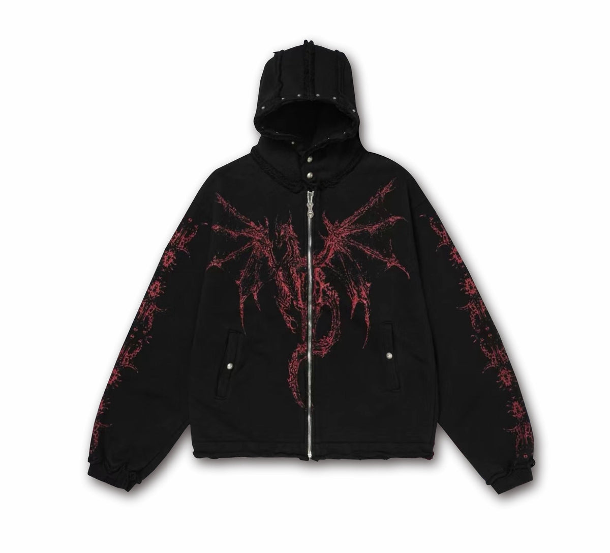 STARRVAINT Gothic Dragon Graphic Zip-Up Hoodie