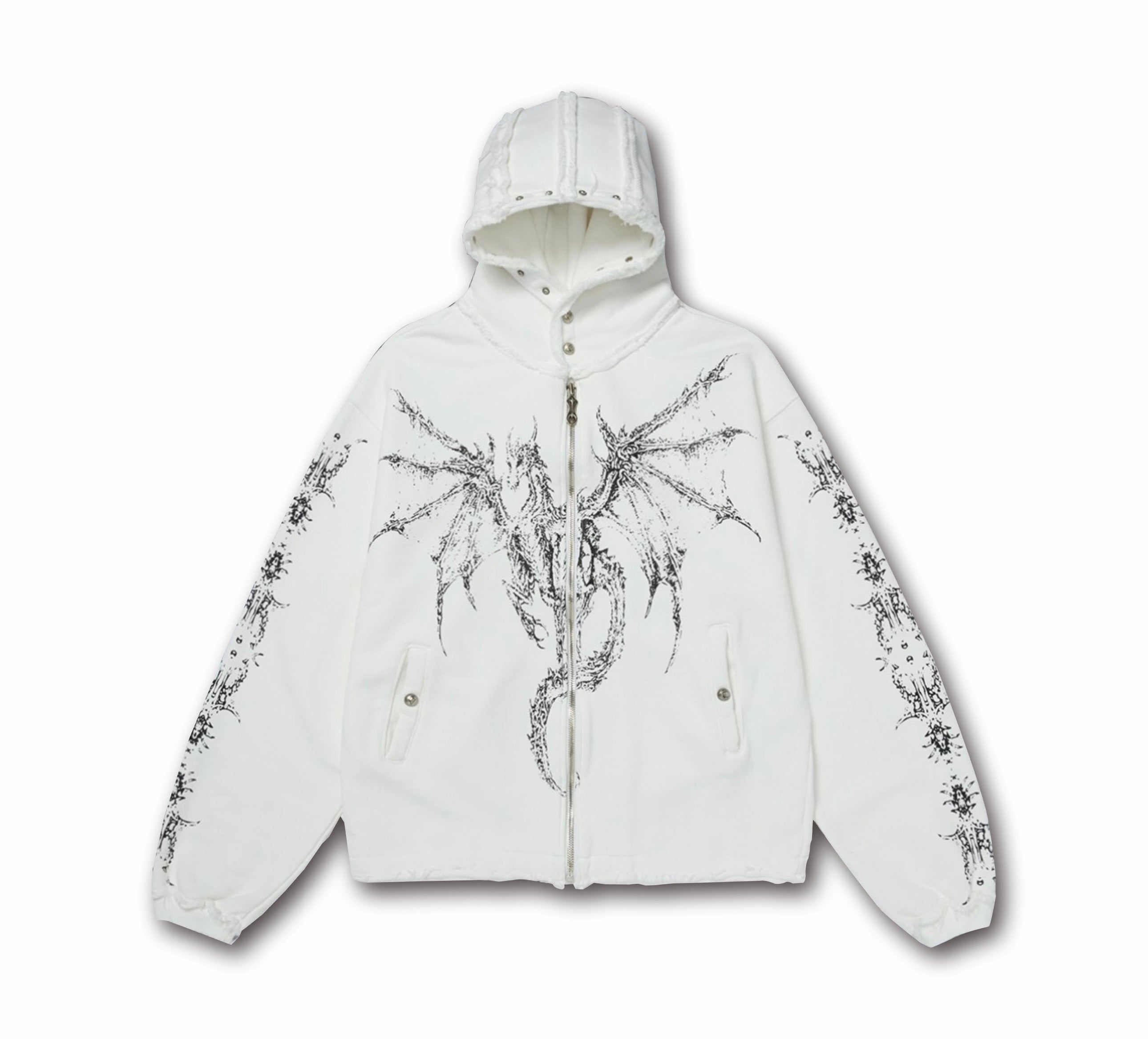 STARRVAINT Gothic Dragon Graphic Zip-Up Hoodie