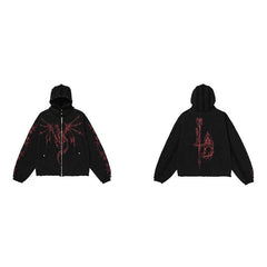 STARRVAINT Gothic Dragon Graphic Zip-Up Hoodie