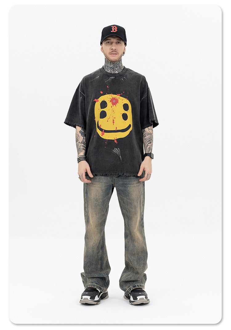 STARRVAINT Distressed Smiley Graphic Tee