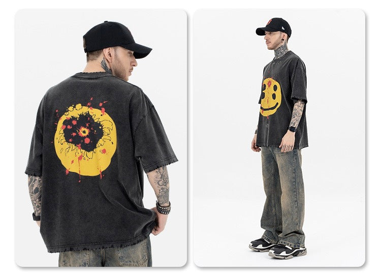 STARRVAINT Distressed Smiley Graphic Tee