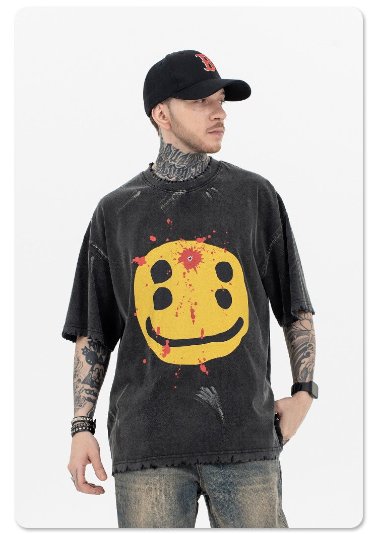 STARRVAINT Distressed Smiley Graphic Tee