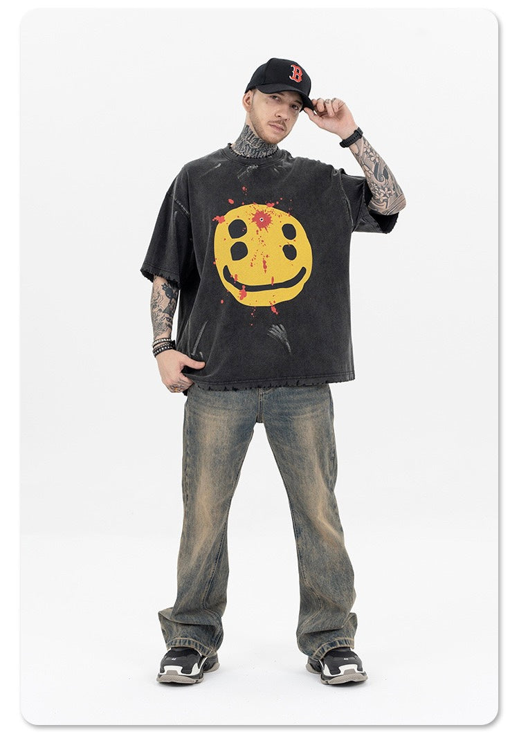 STARRVAINT Distressed Smiley Graphic Tee