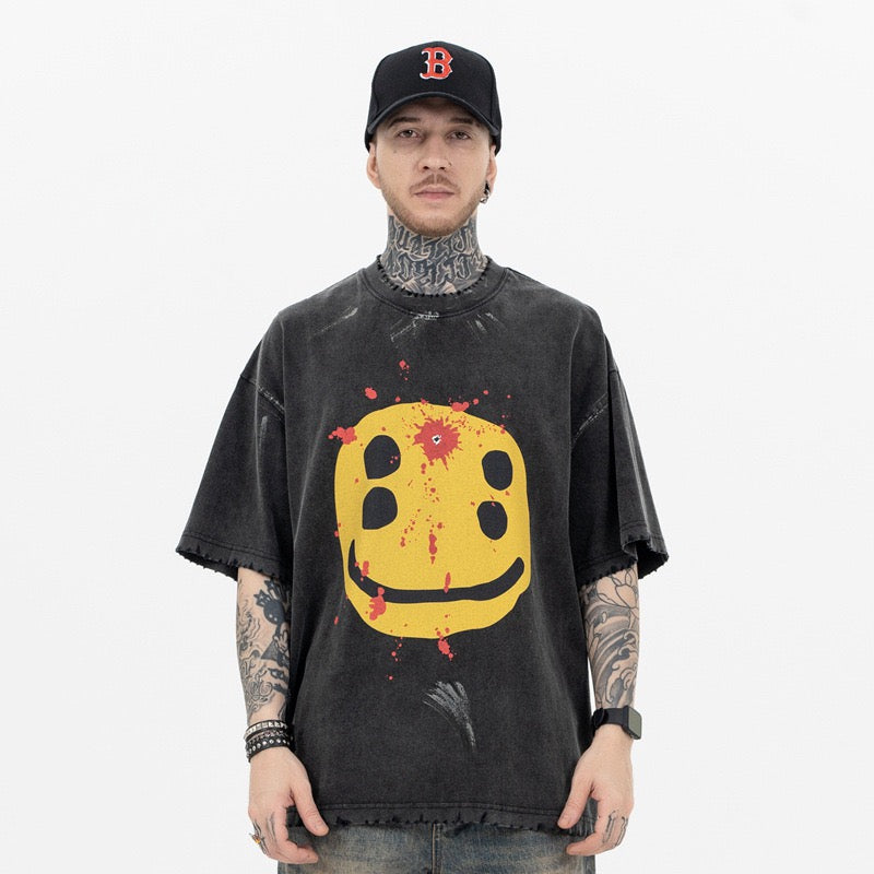 STARRVAINT Distressed Smiley Graphic Tee