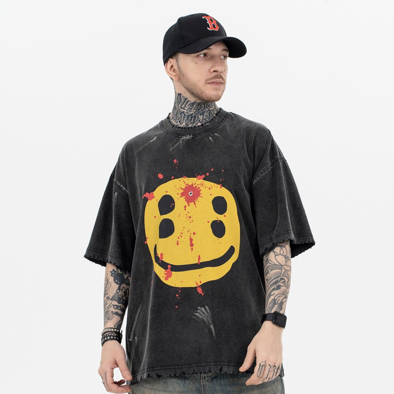 STARRVAINT Distressed Smiley Graphic Tee
