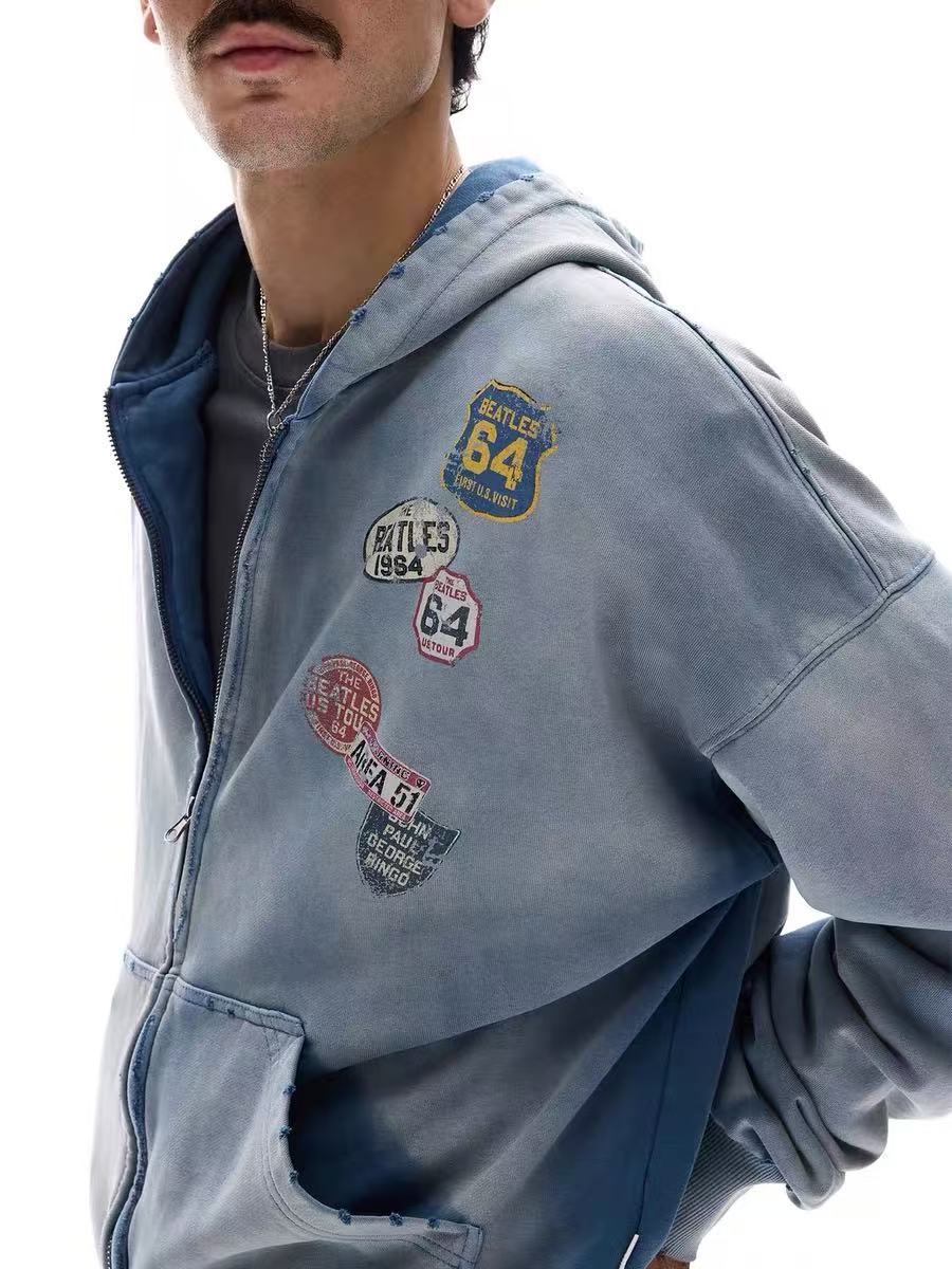 STARRVAINT Vintage Patch Zip-Up Hoodie