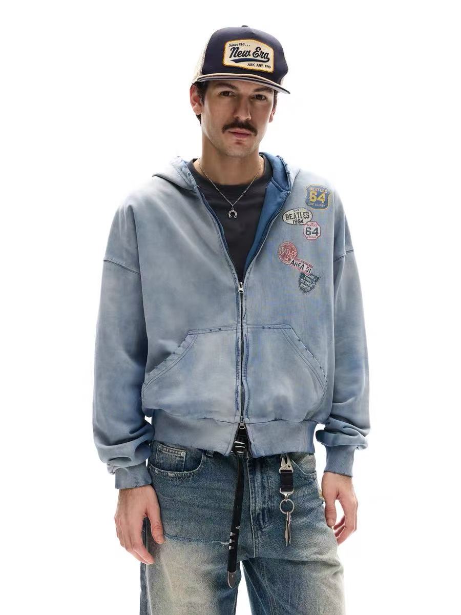 STARRVAINT Vintage Patch Zip-Up Hoodie