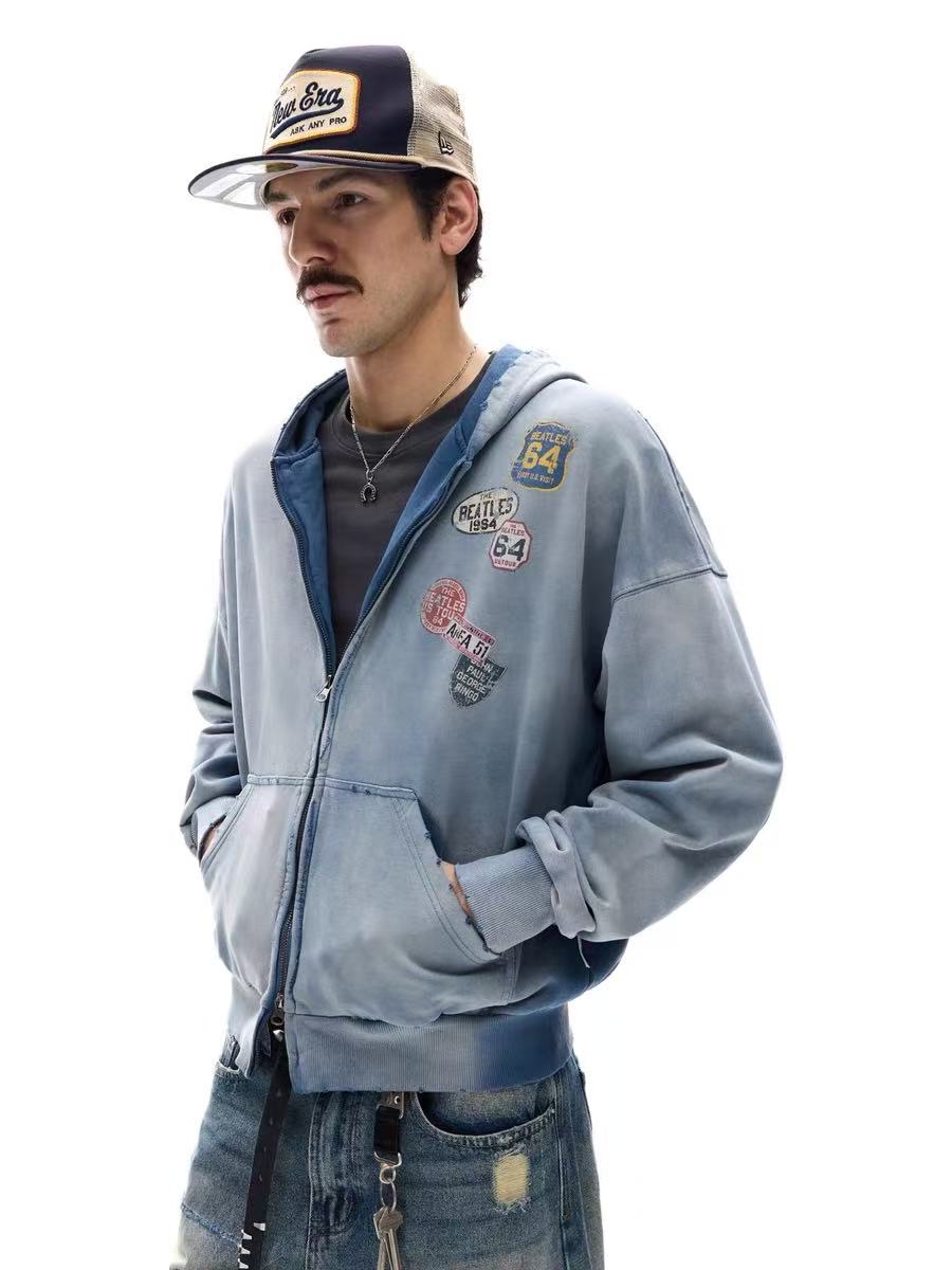 STARRVAINT Vintage Patch Zip-Up Hoodie