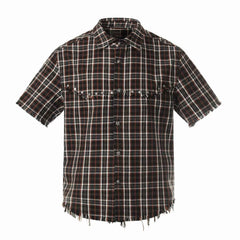 STARRVAINT “Distressed Plaid Short Sleeve Shirt”
