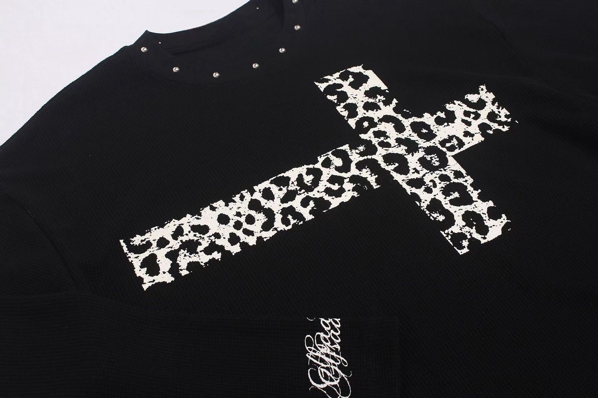 STARRVAINT Leopard Cross Waffle Long Sleeve