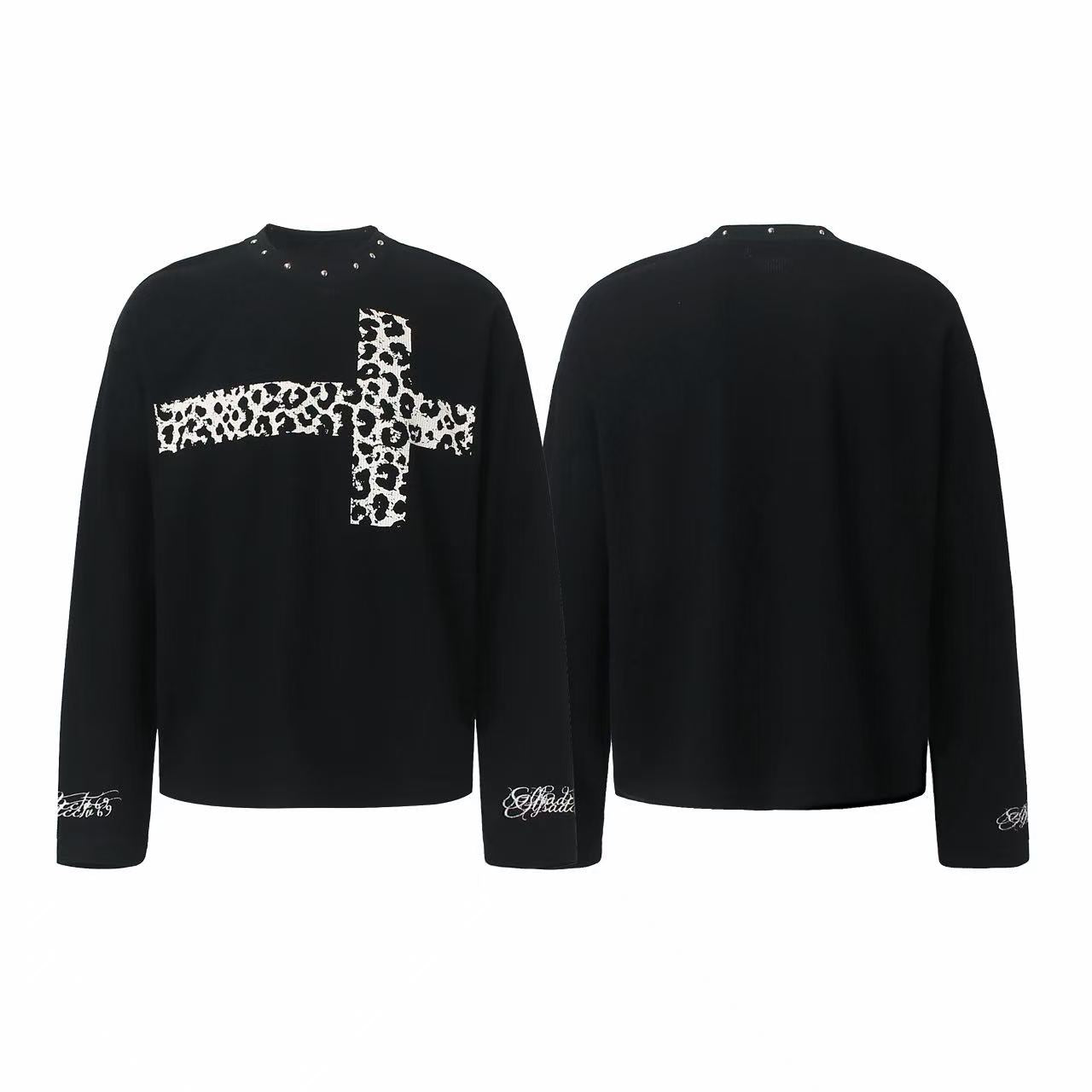 STARRVAINT Leopard Cross Waffle Long Sleeve