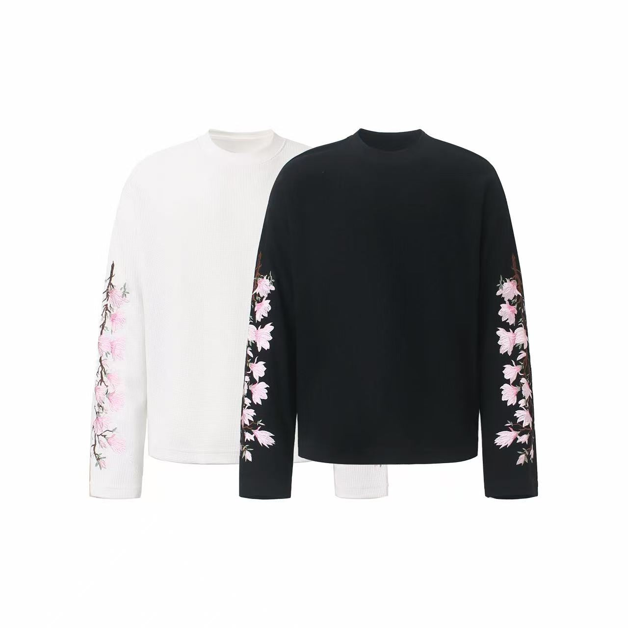 STARRVAINT Floral Sleeve Waffle Long Sleeve