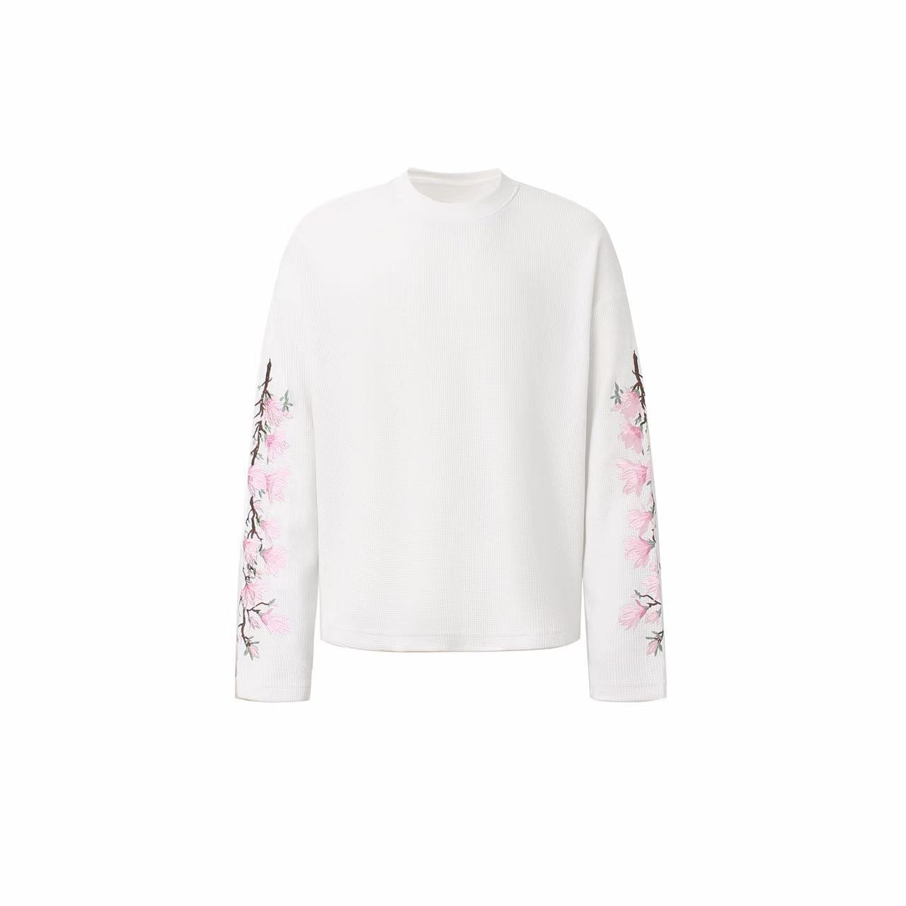 STARRVAINT Floral Sleeve Waffle Long Sleeve