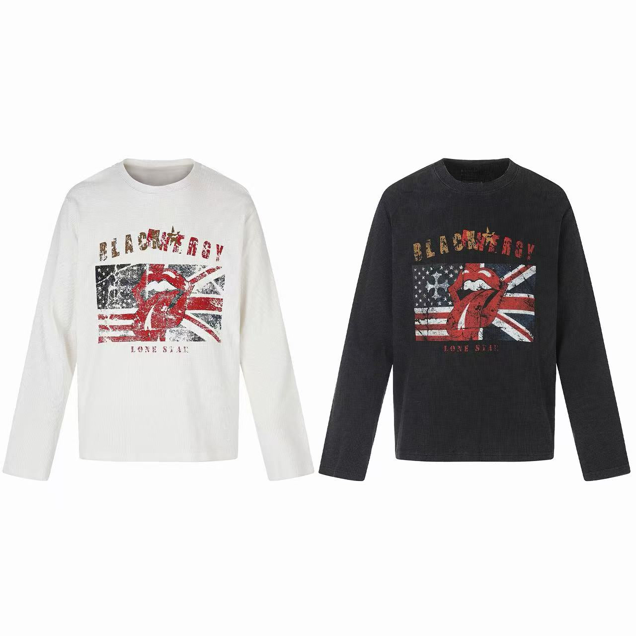 STARRVAINT Vintage Graphic Waffle Long Sleeve Tee