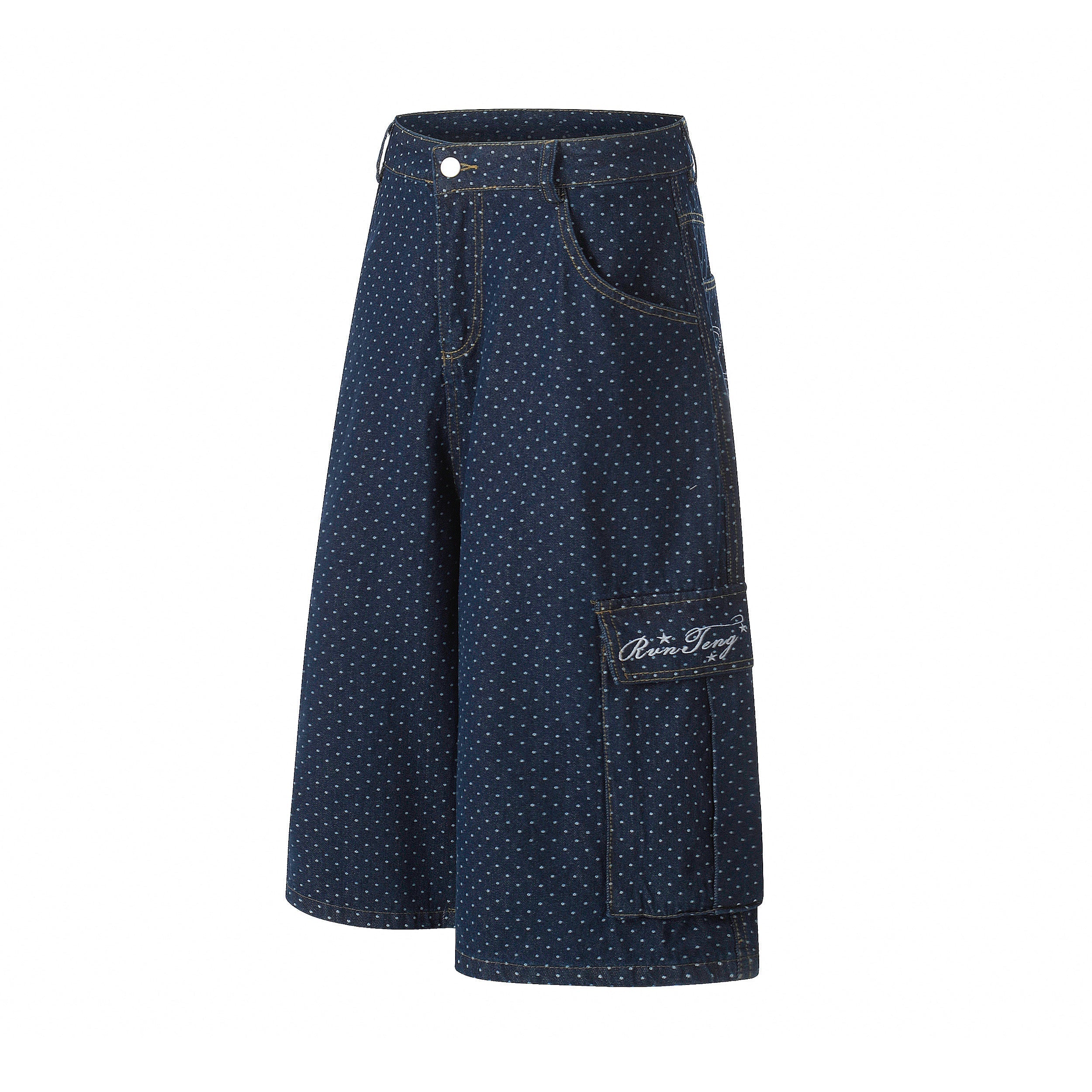 STARRVAINT Polka Dot Denim Cargo Shorts