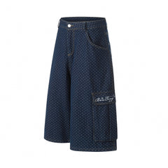 STARRVAINT Polka Dot Denim Cargo Shorts
