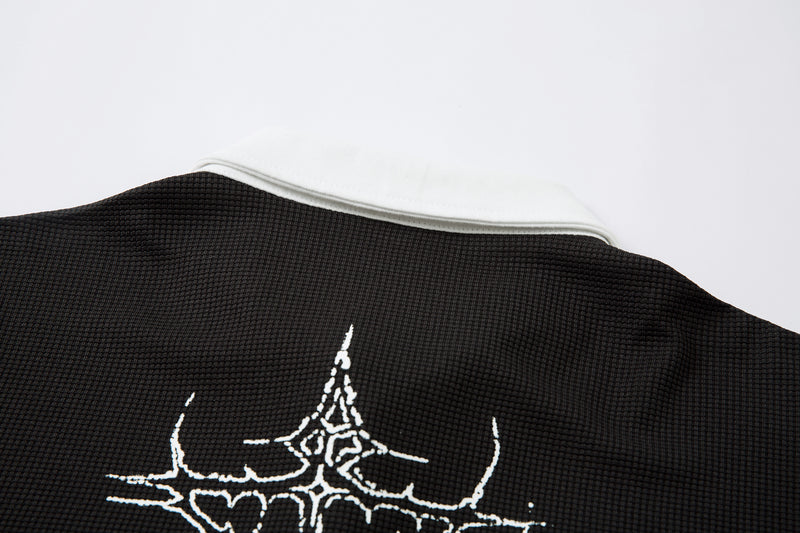 STARRVAINT Vampire Graphic Layered Polo Long Sleeve