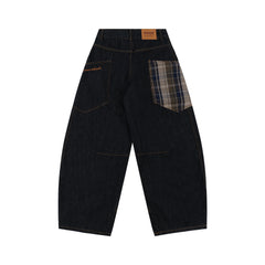 STARRVAINT Plaid Patch Curved Denim Pants