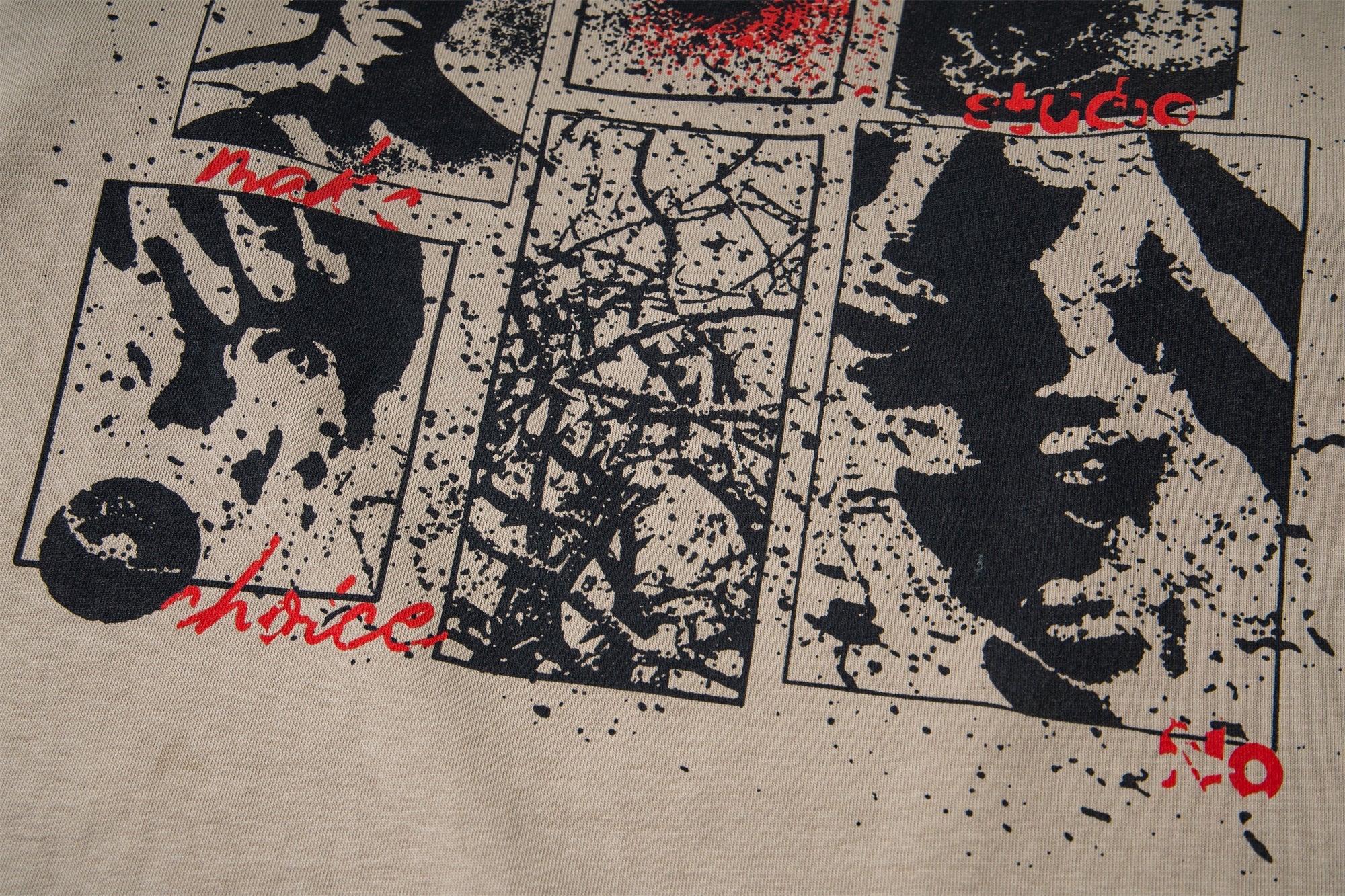 STARRVAINT Layered Camo-Sleeve Distressed Graphic Tee
