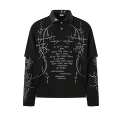 STARRVAINT Barbed Poetry Layered Collar Long Sleeve Polo
