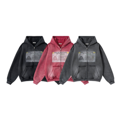 STARRVAINT Vintage Wash Graphic Zip Hoodie