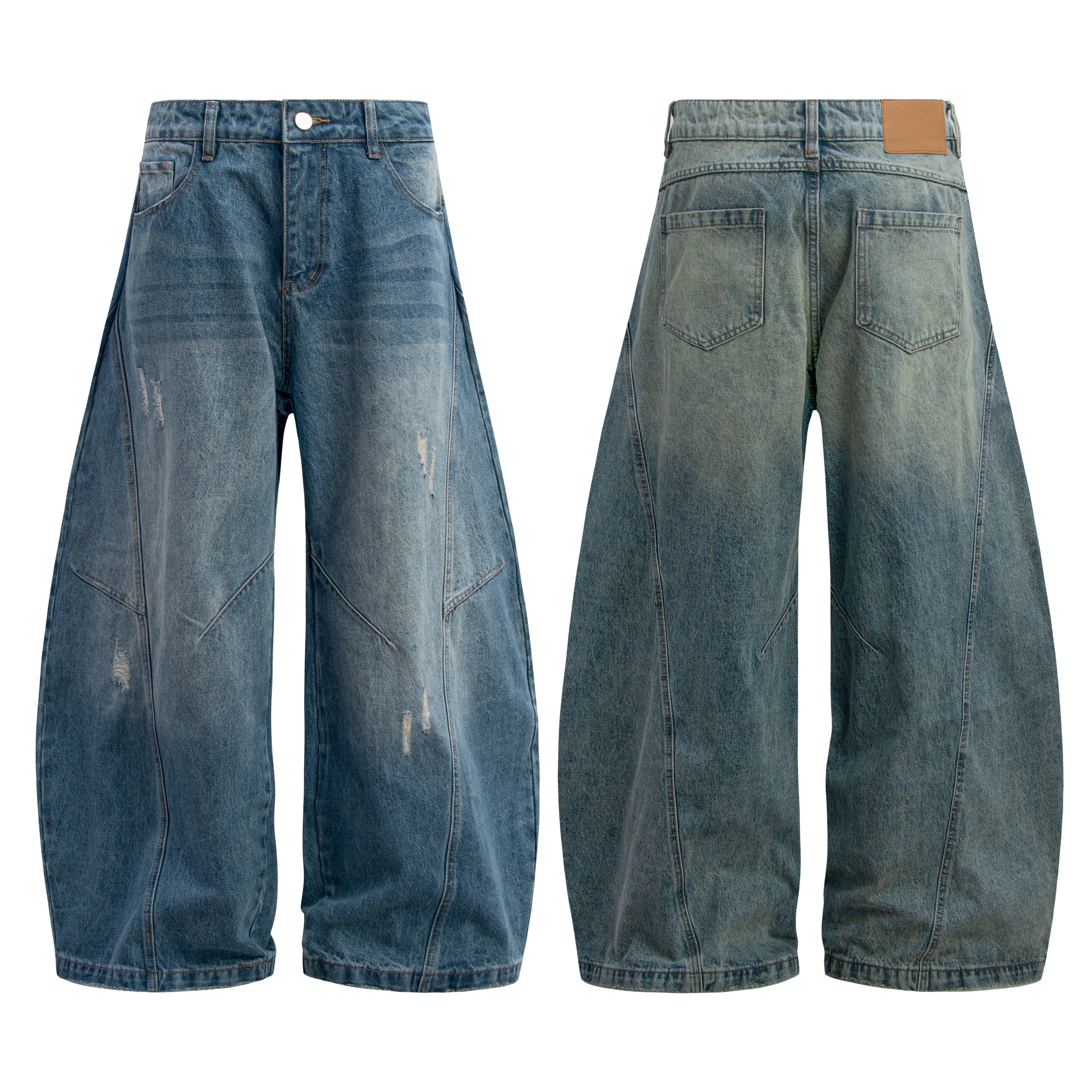 STARRVAINT Distressed Panel Wide-Leg Denim Pants