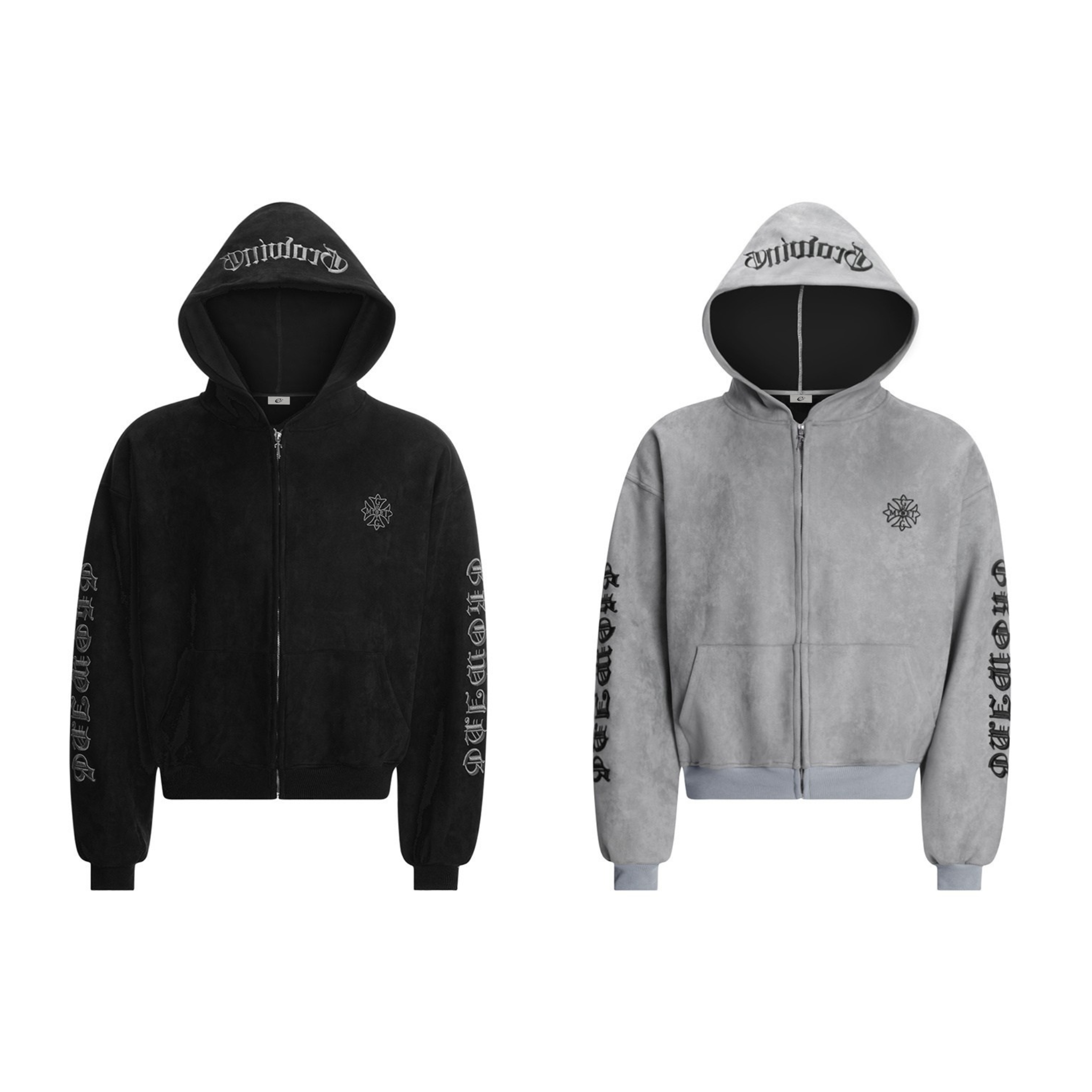 STARRVAINT Gothic Embroidered Suede Zip Hoodie