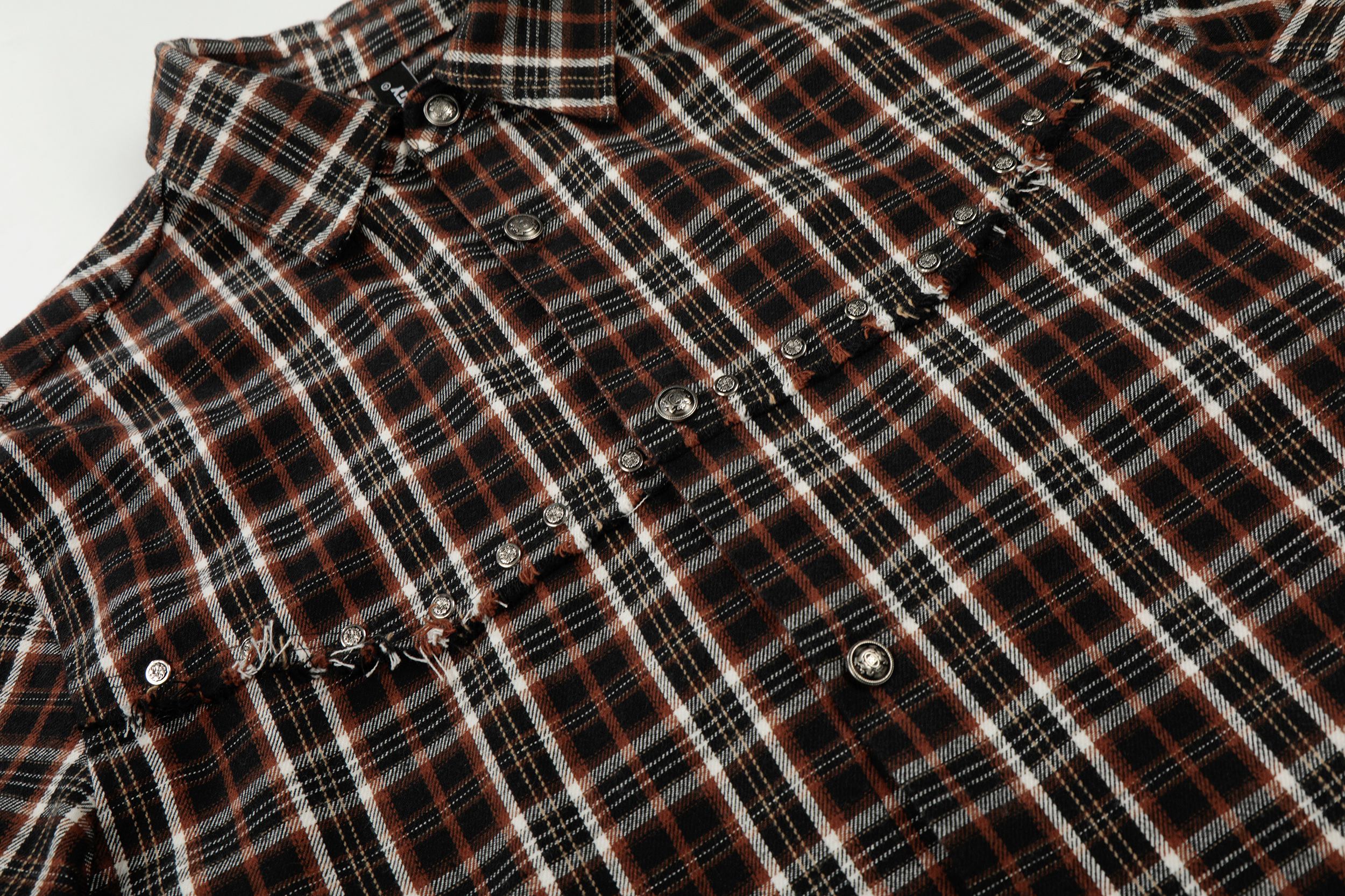 STARRVAINT “Distressed Plaid Short Sleeve Shirt”