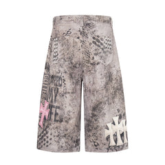 STARRVAINT “Grunge Cross Washed Denim Shorts”