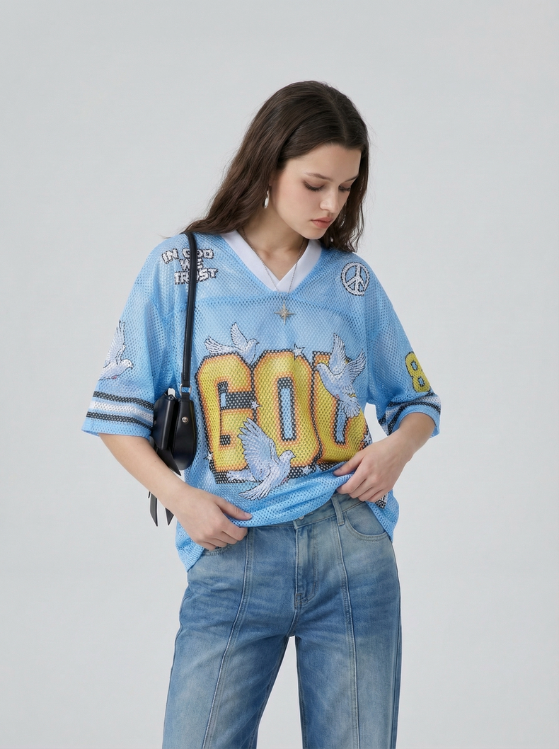 STARRVAINT “God We Trust” Mesh Jersey T-Shirt