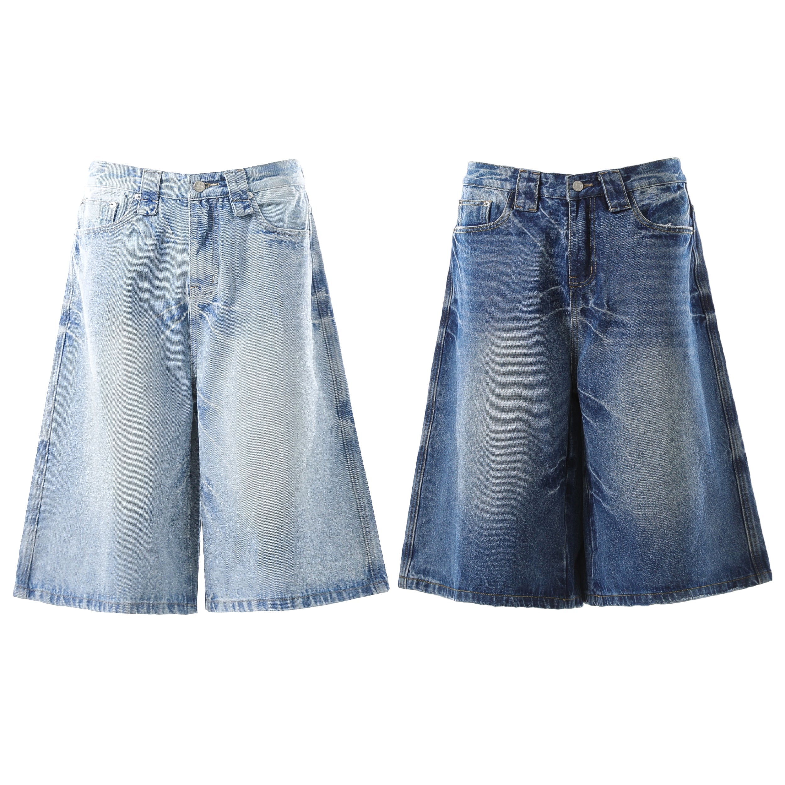 STARRVAINT Vintage Wash Wide-Leg Denim Shorts