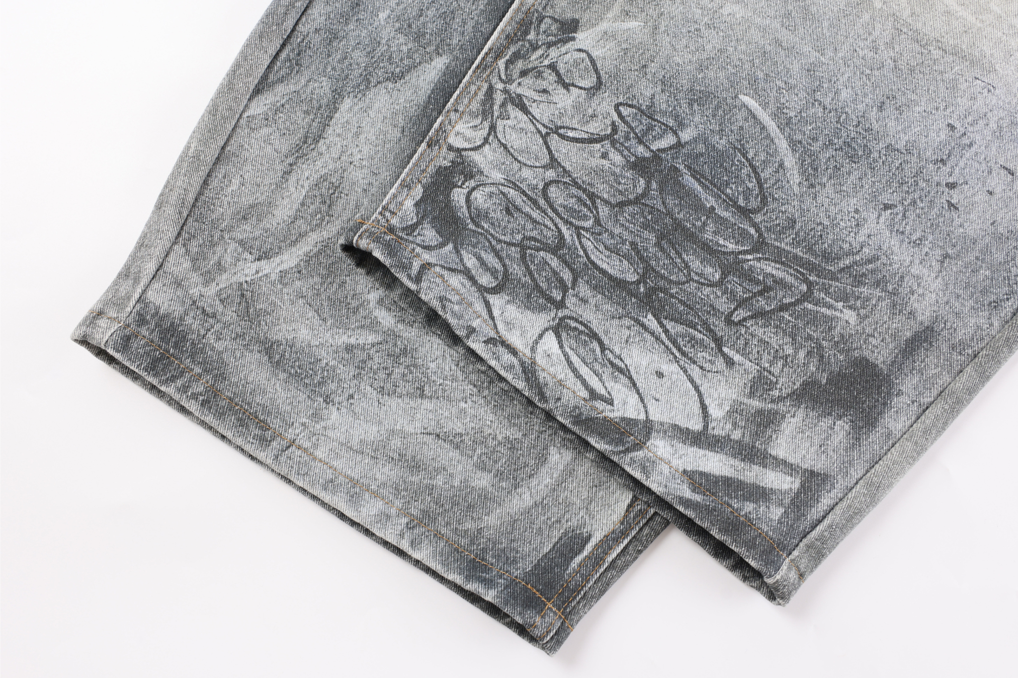 STARRVAINT Graffiti Washed Curved Denim Pants