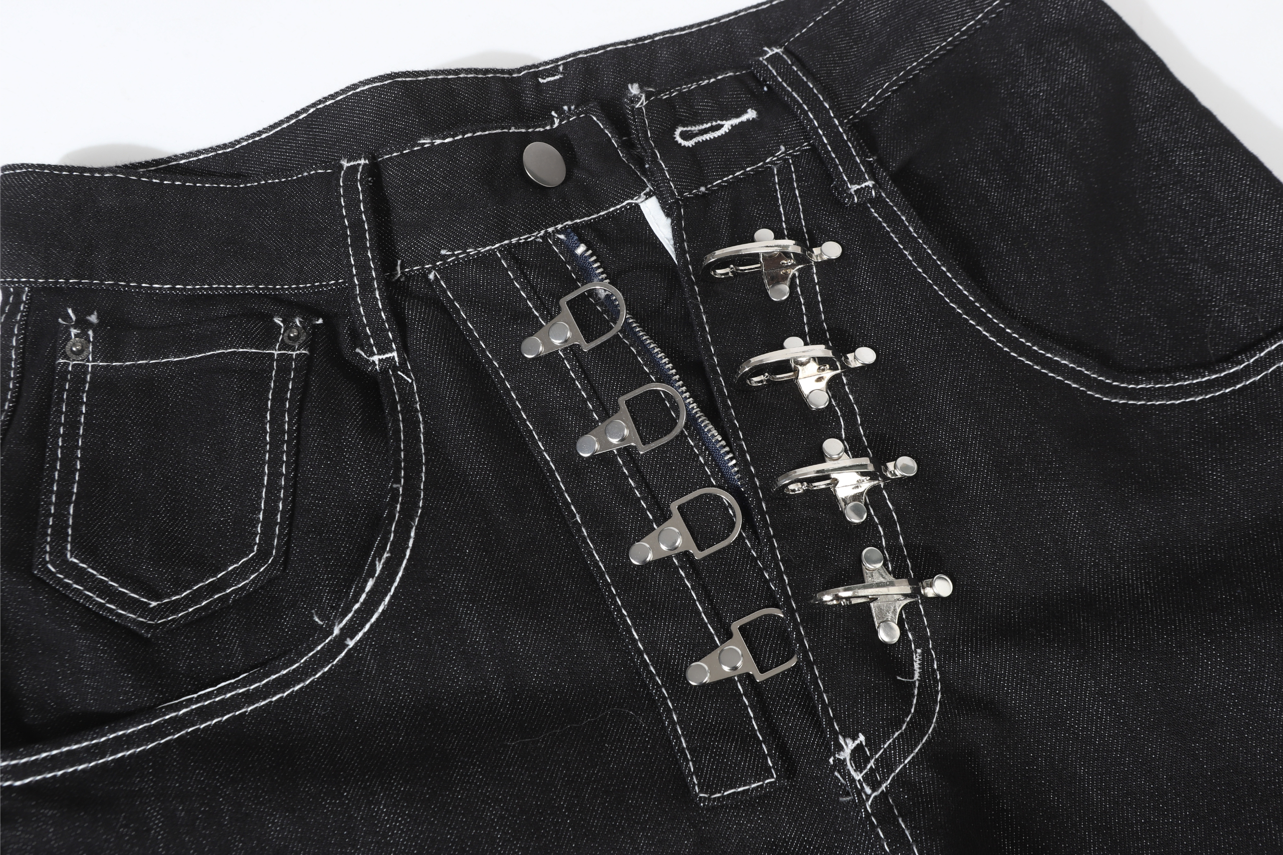 STARRVAINT Buckle Detail Wide-Leg Denim Pants