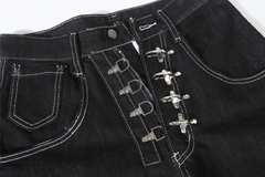 STARRVAINT Buckle Detail Wide-Leg Denim Pants