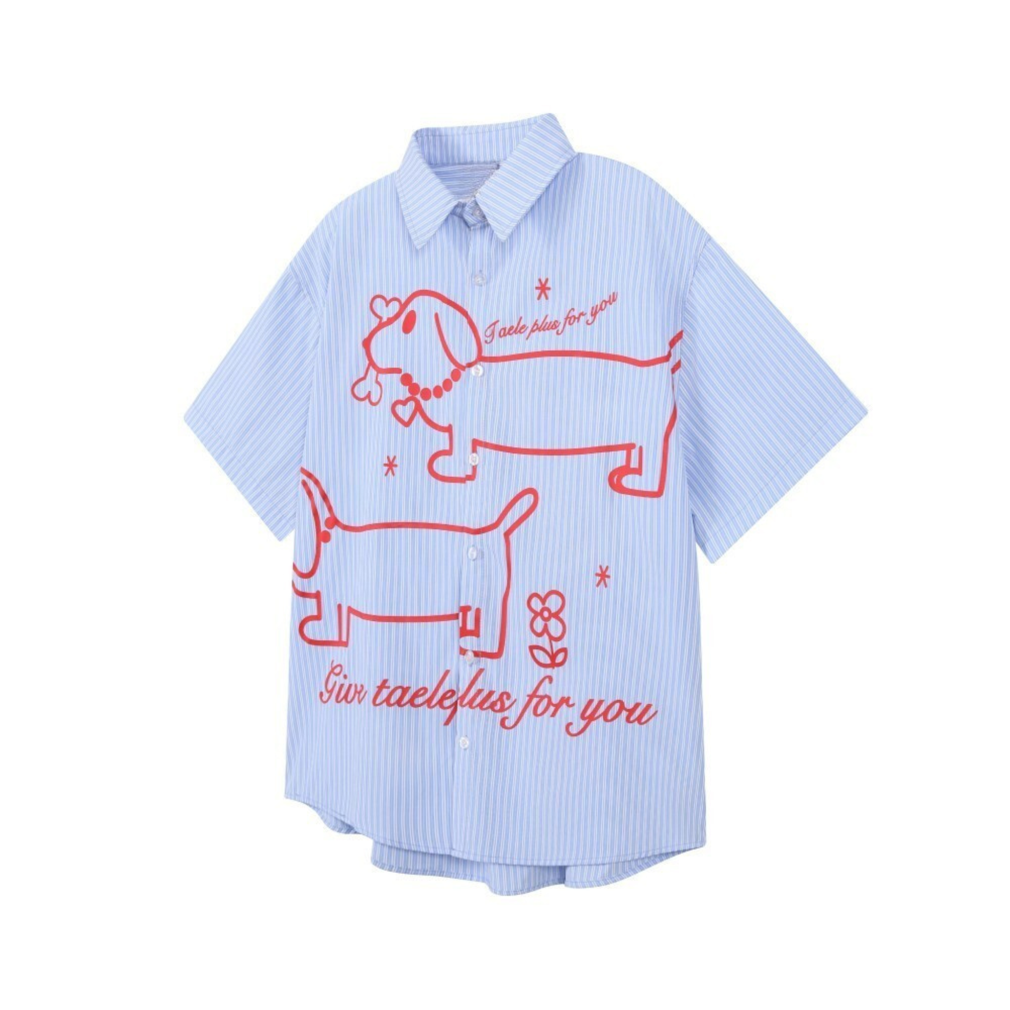 STARRVAINT “Puppy For You” Striped Short-Sleeve Shirt